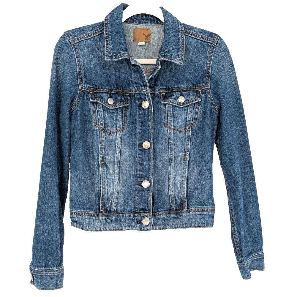 Y2K American Eagle Womens Classic Denim Trucker Western Jean‎ Jacket Small